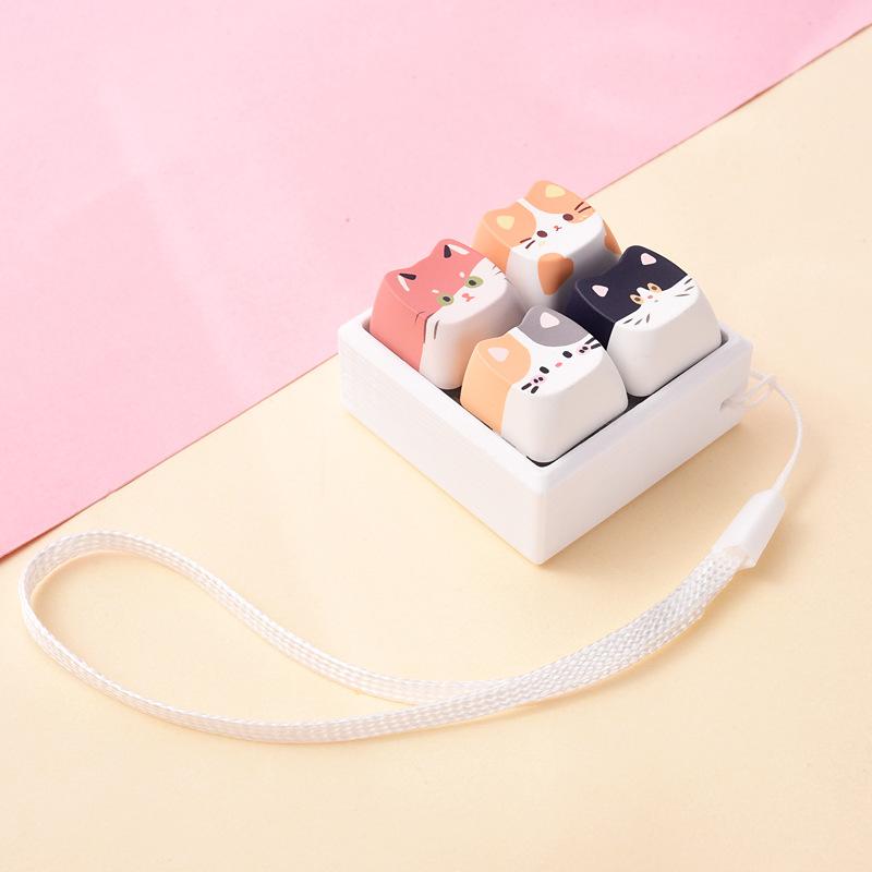 Cute Cat Keycap Fidget Toy 4 Keys Keyboard Pendant Stress Relief Clicker Button Toy Bag Charm Gift For Girls