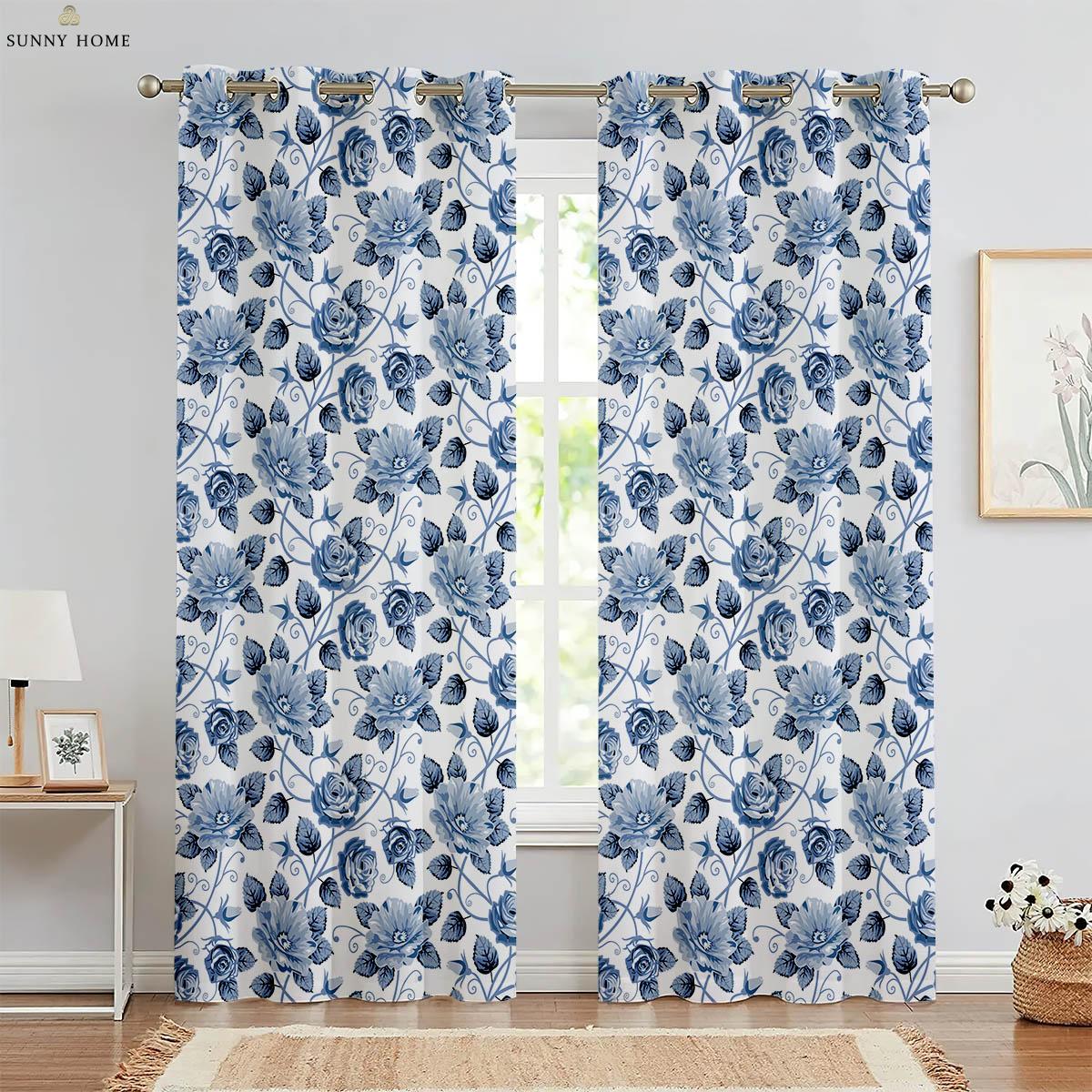 

Шторы с акварельным цветочным принтом в пасторальном стиле из полиэфирного волокна, пригодные для машинной стирки, для спальни, гостиной, декоративные шторы, 2 шт. W50xH140(CM)x2PCS&Grommet Top