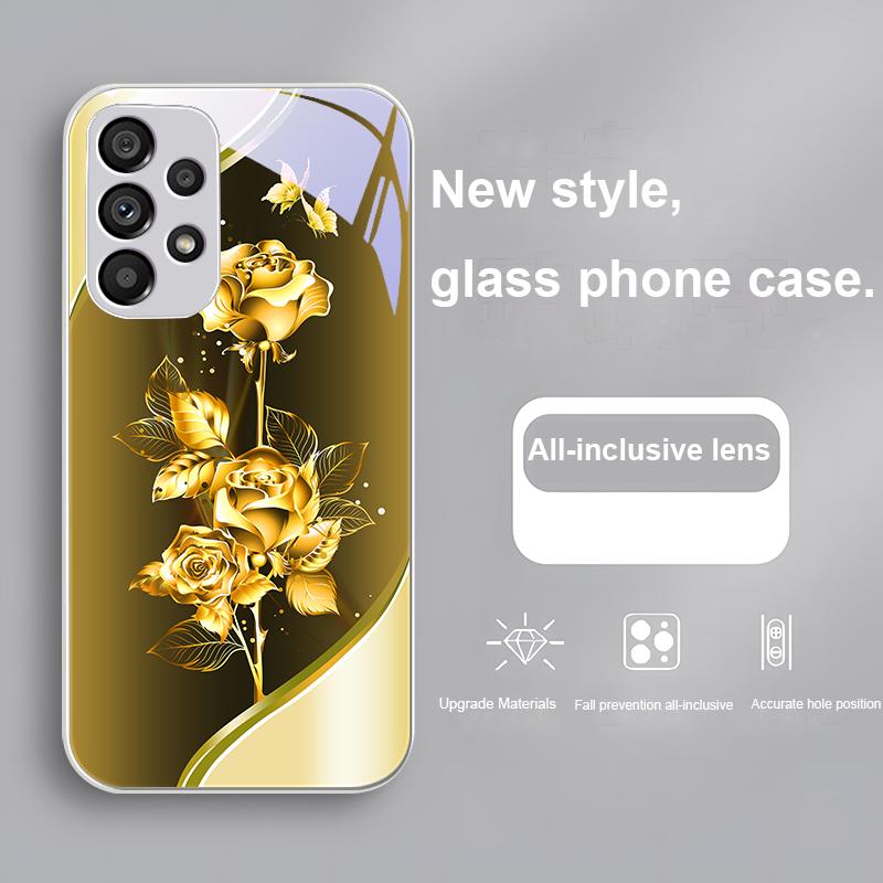 Colorful Rose Gold For Samsung Galaxy Note 8 9 S10 Plus S20 S21 FE S23 Ultra A70 72 73 50 51 52 53 Tempered Glass Phone Case