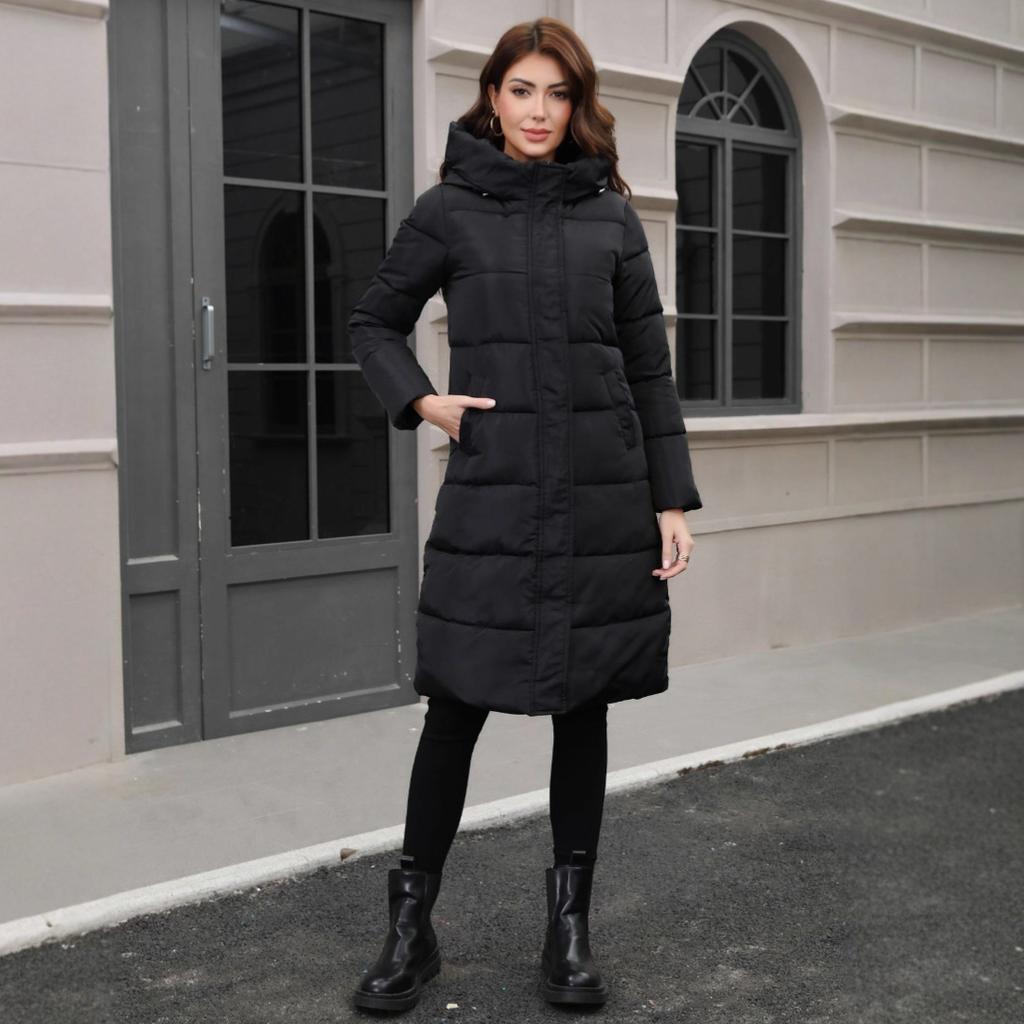 New Hooded Thick Cold-resistant Slim Long Cotton Coat