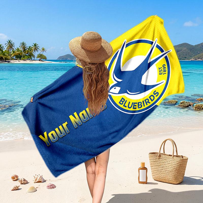 Cardiff City Custom Beach Towel, Personalized Name Text Print, Football Logo Soft Quick‑Dry Towel Holiday Gift