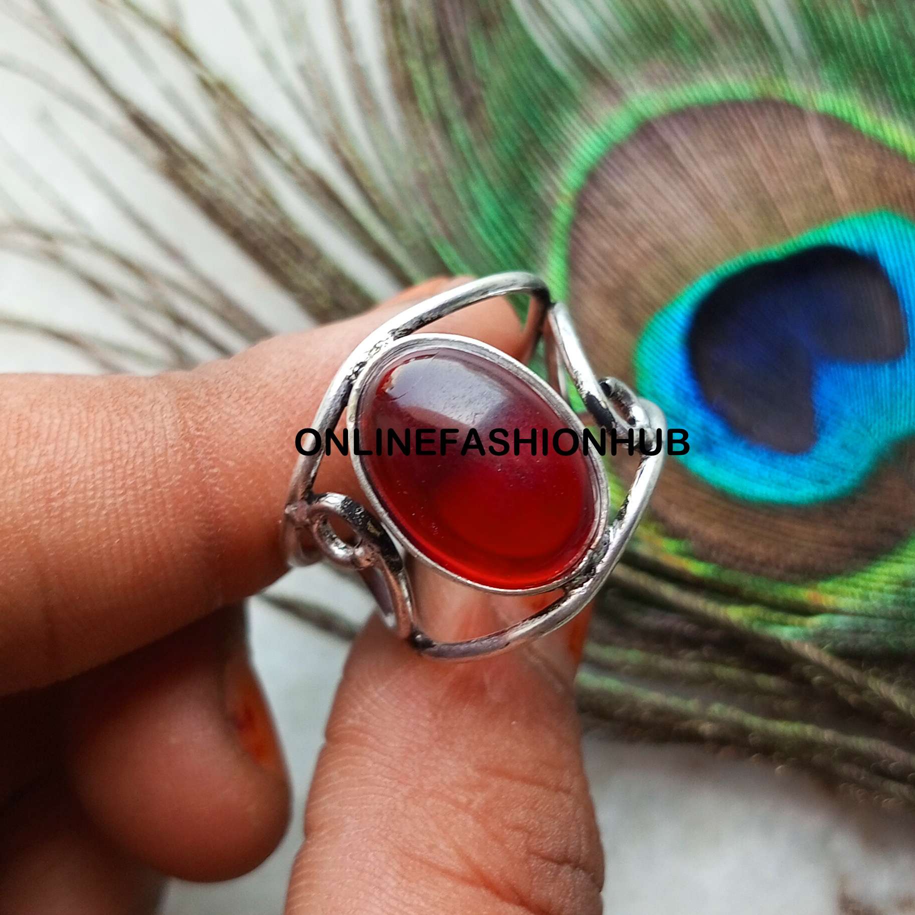 

Ювелирное кольцо с регулируемым кольцом из стерлингового серебра 925 пробы с гранатом NST-AR5