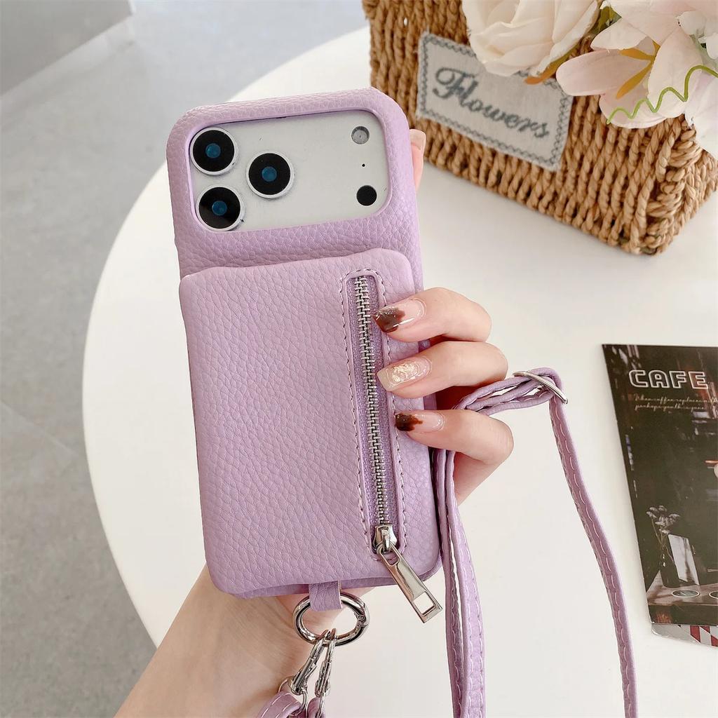 Leather Crossbody Zipper Wallet Phone Case for iPhone 17 Air 16 15 14 Plus 13 12 Pro Max with Card Holder Slot Protective Cover