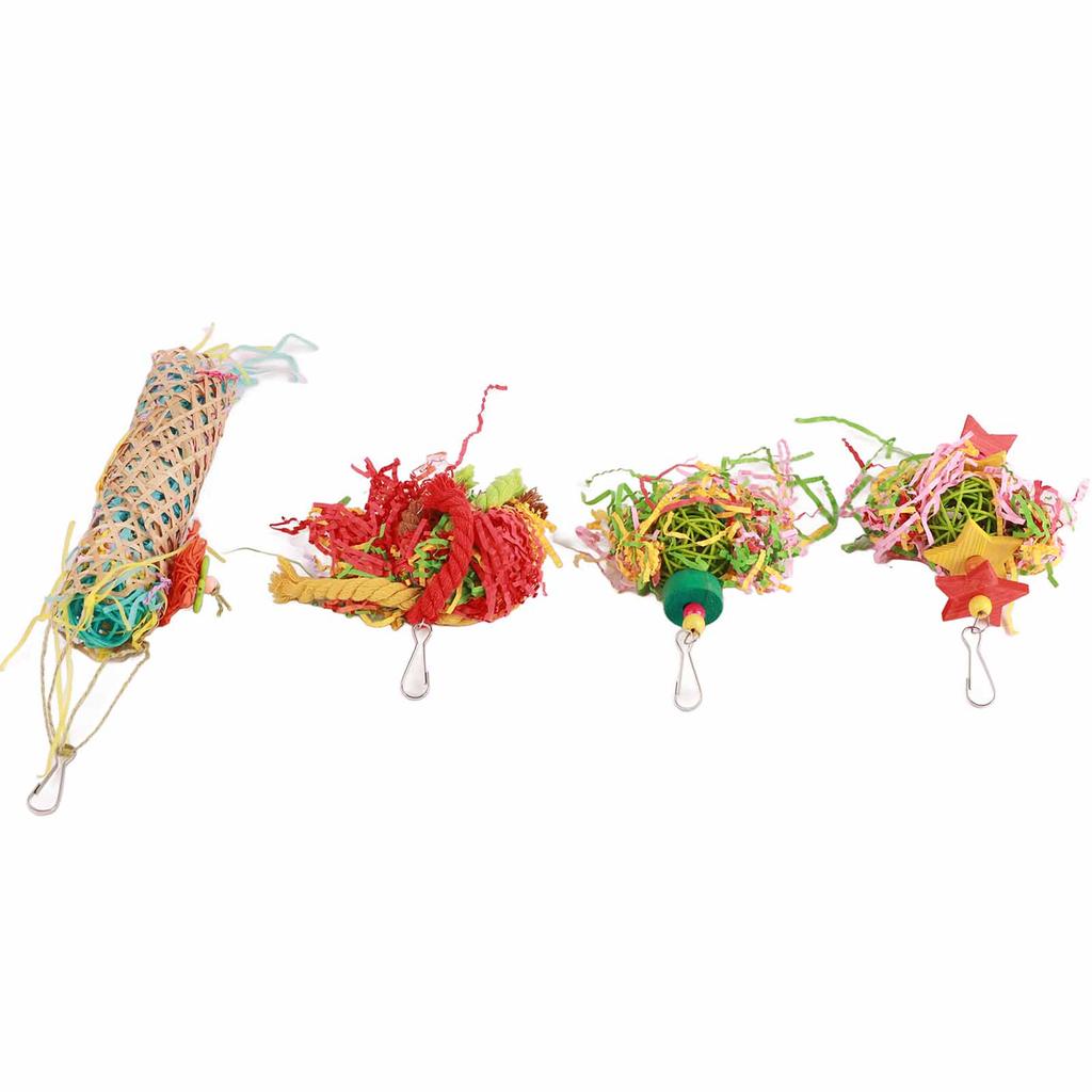 Vogel Schredderspielzeug Set Bunt Vogelkäfig Hängend Kauen Futtersuche Spielzeug für Papageien Wellensittich