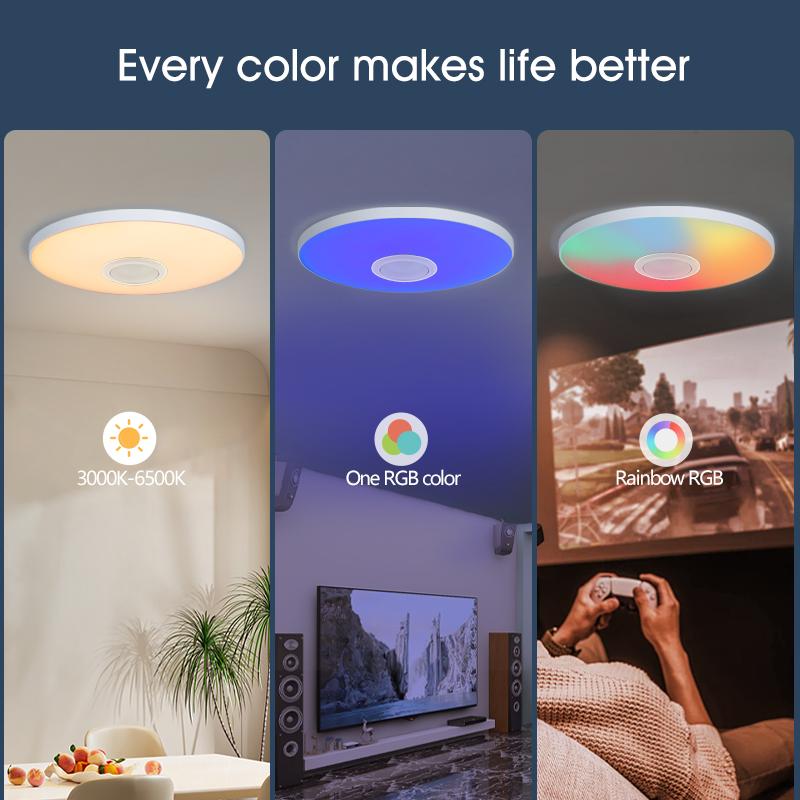 MARPOU Smart Bluetooth LED Round Ceiling Light RGBCW Tuya APP Dimmable with Music Speaker Home Bedroom Living Room Ambient Light