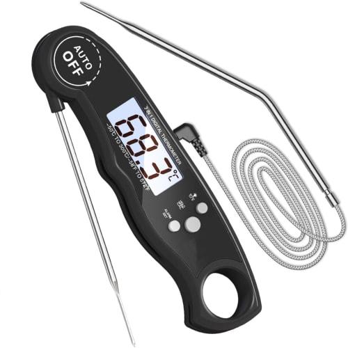 D-MASTERY Kitchen Thermometer, Dual Probe Digital Cooking Thermometer with Alarm, Meat, Oil, Tempura, Grill, Frying, Pot, Roast Beef, Foldable, Oven,