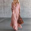 Europäisches und amerikanisches langes Hemdkragen-Knopf-Mode-Spleißtaschen-Kleid
