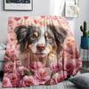 Australian Shepherd and Roses,pattern Flannel Blanket, High quality Comfortable for All Seasons, Home Decor, Warmth and Comfort, Perfect for Gifts.