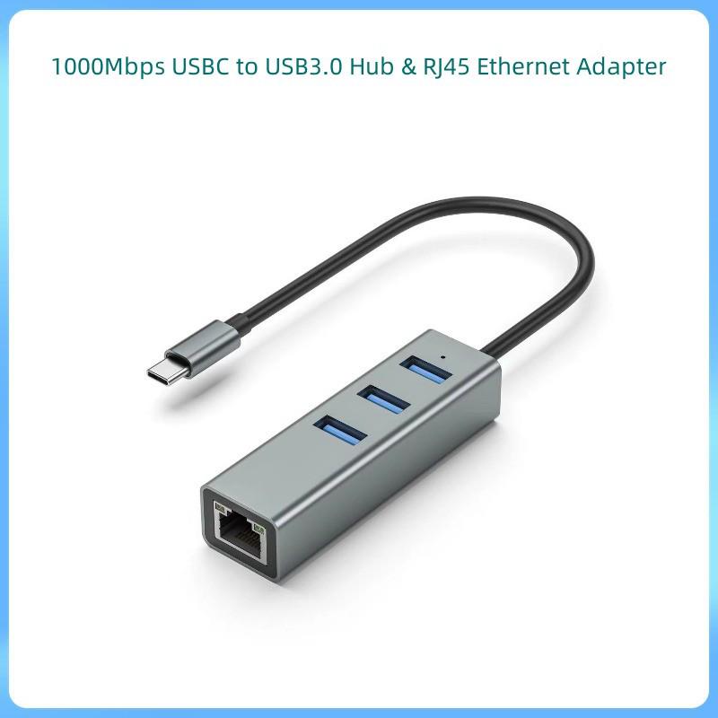 USB-C Docking Station with Gigabit Ethernet and USB 3.0 to RJ45 Adapter for Laptops & Tablets