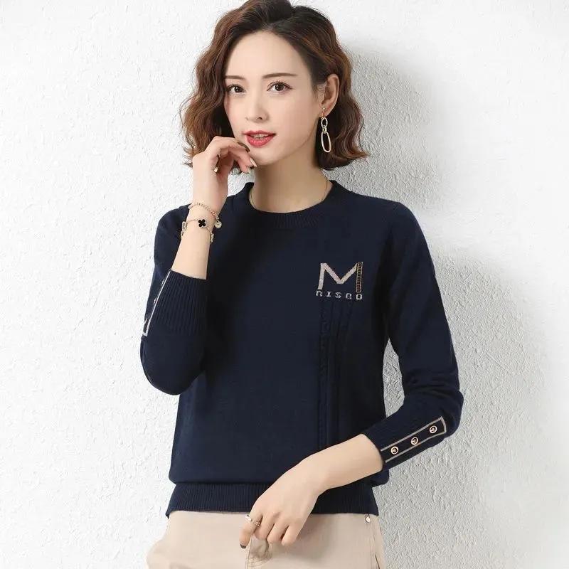 Autumn Winter Classy Knitted Sweater Ladies Round Collar Bottoming Sweater Casual Loose Comfortable Knitted Pullover