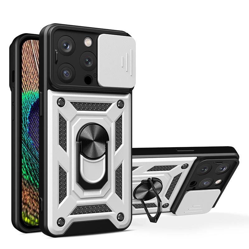 For Apple 13/14/15 Pro Phone Case Anti Drop Sliding Window for IPhone 14 PLUS Metal Ring Holder