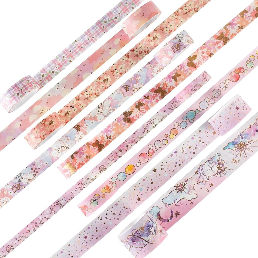YUBBAEX Masking Tape Mysterious Foil Super Cute Perfect for Gift DIY and Notebook Decoration 9-Volume - Space, Wide, Silver/Gold Stamped, Style, Thin,