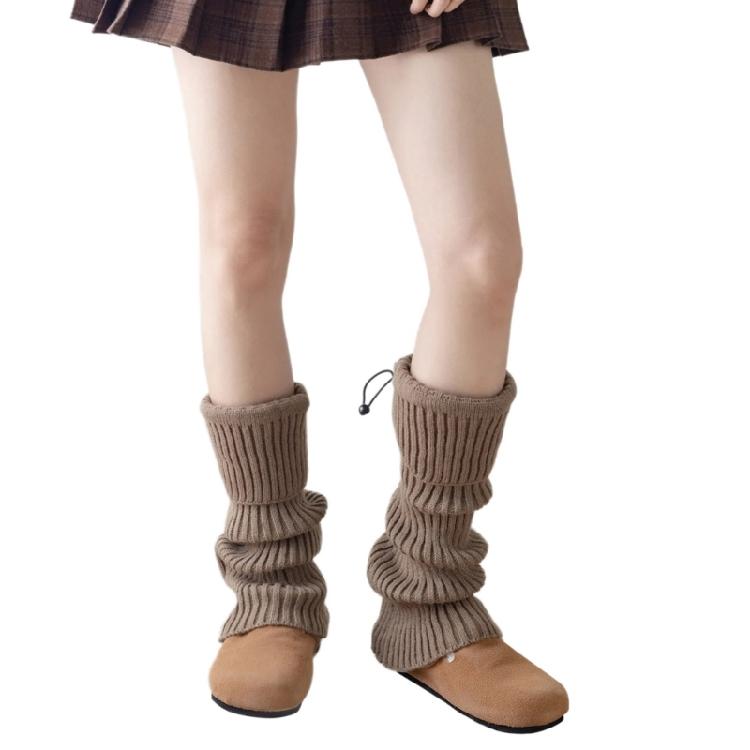 Solid Color Drawstring Leg Warmers for Women Girls Ribbed Knit Turn Cuff Boot Covers Socks for Ballet Dance Skating Yoga