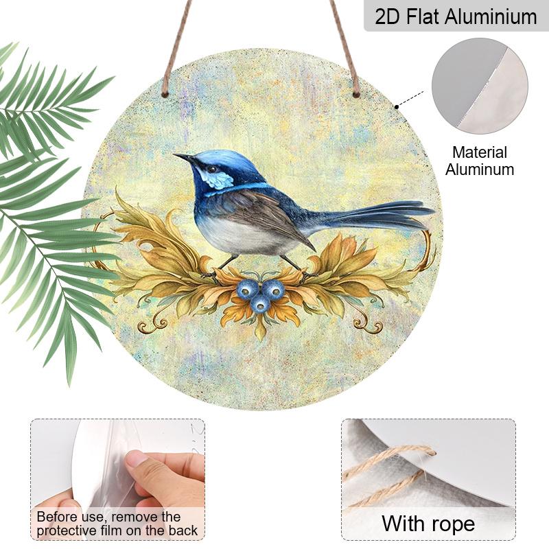 2D Flat Aluminum Wall Art in Vintage Blue Bird Design Rustic Farmhouse Style 7.87 Inches X 7.87 Inches Perfect for Gardens, Farmhouses, Cafes, Front