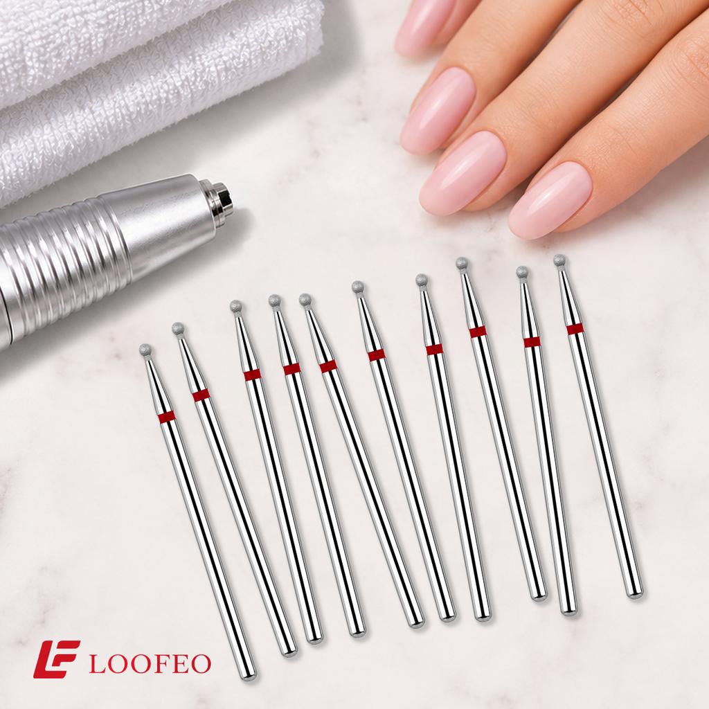 Ball Diamond Nail Drill Bit Set 1.5/2/2.5/3/3.5/4/4.5/5mm Red Fine Nail Milling Cutters Nail File Bit Sets Nail Prep Dead Skin Removal Shaping