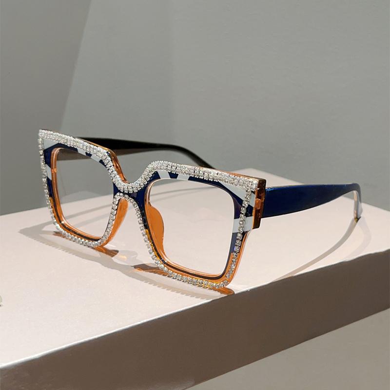 Fashion Patchwork Color Frame New in Women Crystal Shiny Glasses Non-prescription Original Brand Design Decor Eyewear