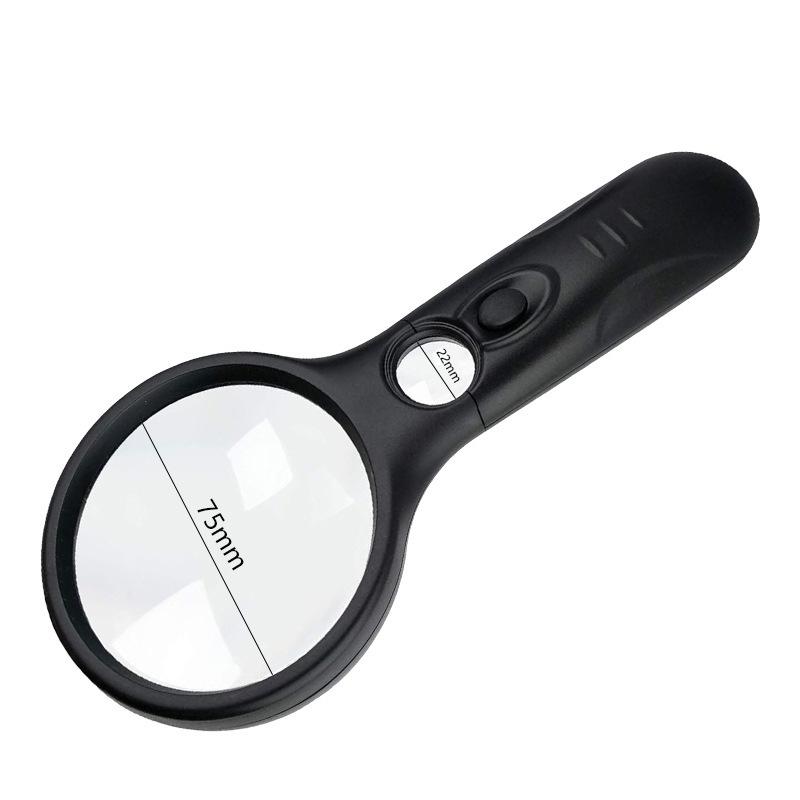 Chuda 3LED Reading Magnifier with 4 Color Options, Model 6902AB, 45X Dual Lens, 75MM
