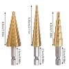3Pcs Hss Titanium-Coated Spiral Groove Step Drill Bit 3-12 4-12 4-20 Power Tool Step Drill Bits Set Metal Multi-Hole Taper Drill