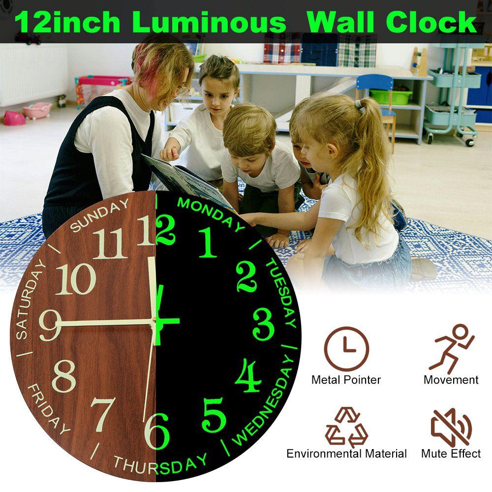Non-Ticking Luminous Wall Clock Silent Numerals&Hands Night Light Hanging Clock Time Accuracy 12 Inch Wall Time Clock Cafe