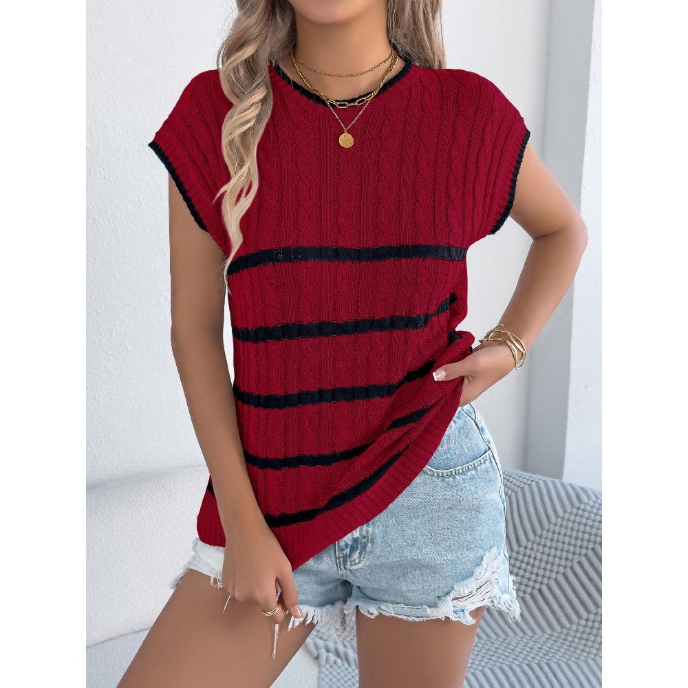 

Women s Spring Summer Holiday Striped Twist Casual Loose Knitwear XL бордовий