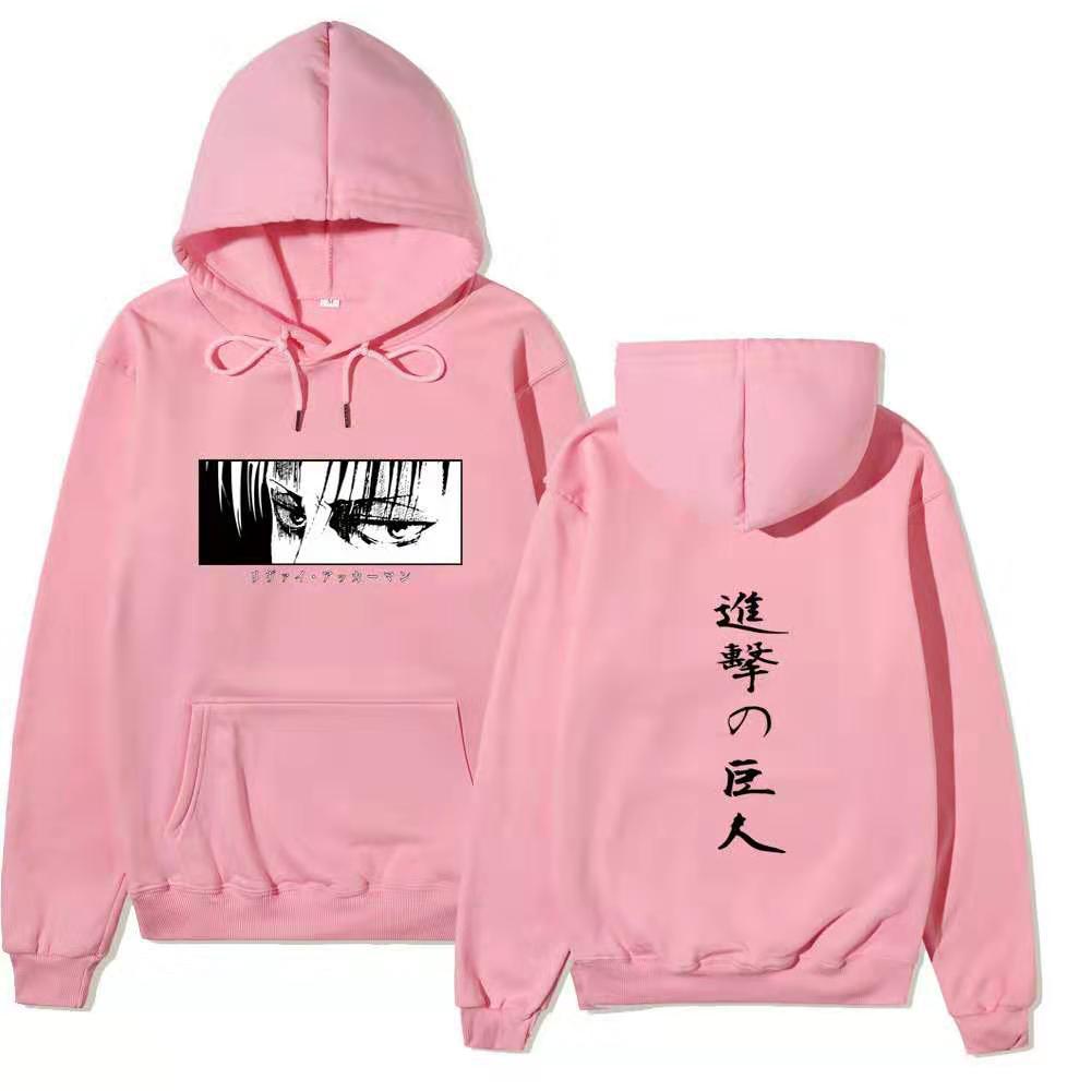 Attack On Titan Levi Ackerman Hoodie Unisex Fleece Sweatshirt Front Manga Eyes Print, Back Japanese Text, Autumn Winter Casual Pullover