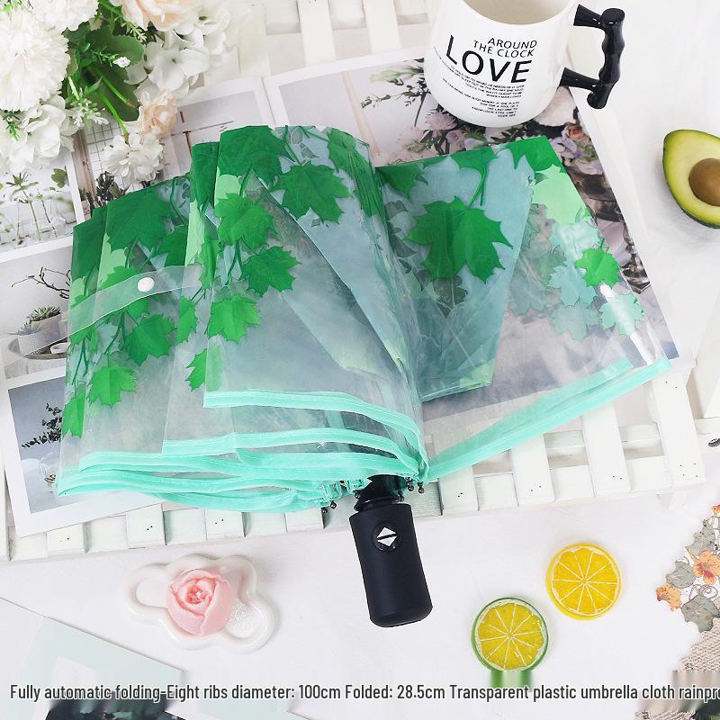 Japanese Forest Style Transparent Cherry Blossom Umbrella with Arched Long Handle for Students