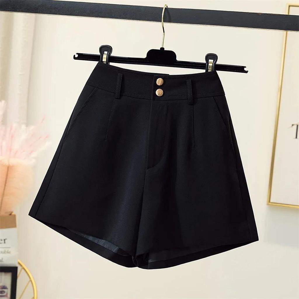 Women's White High-Waisted Wide-Leg Suit Shorts - Summer Petite Loose A-Line Hot Pants