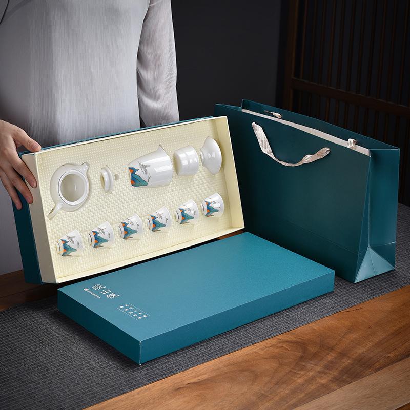 Suet jade Kung Fu tea set merchandise company business National Day Mid-Autumn Festival real estate opening event gifts