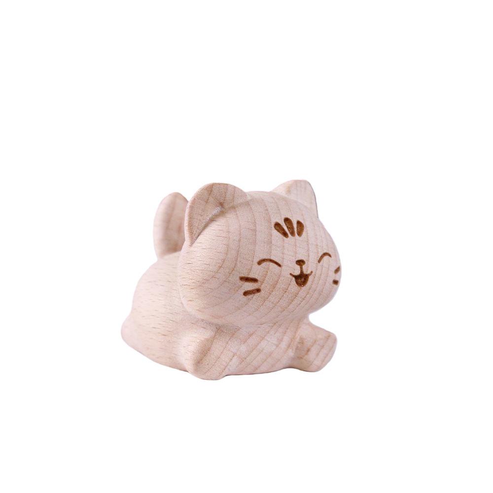 Beech Wood Carved Kitten Pendant - Cute Hanging Ornament & Creative Wooden Accessory