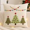 Embroidery Throw Pillow Cover Christmas Decoration Velvet Soft Christmas Tree Bell Winter Farmhouse Home Sofa Living Room