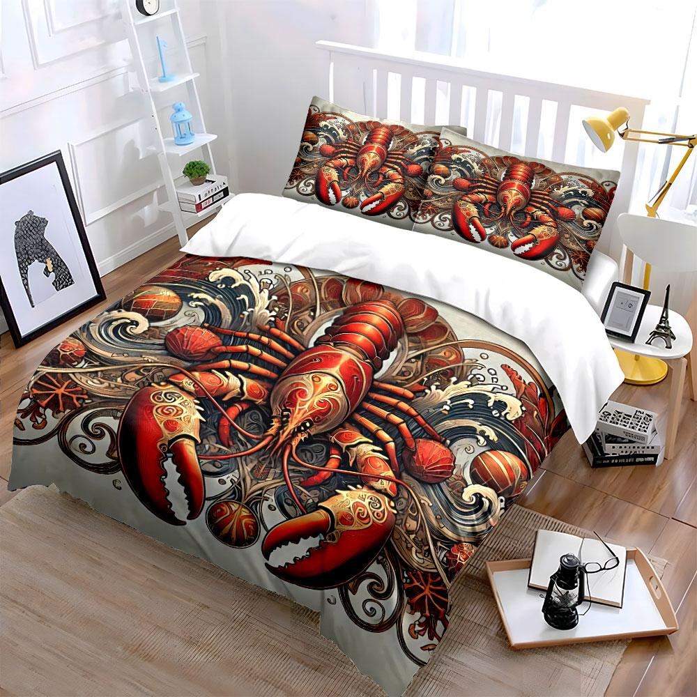 Lobster Decor Set for Nautical Themes Bedding Set with 1 Duvet Cover 2 Pillowcases Single Double King Queen Gift