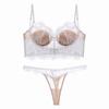 European & American Sexy Eyelash Lace Bra Set - French Cotton, U-Shaped for Beautiful Back & Small Chest Enhancement