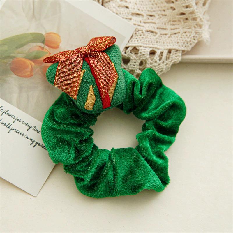Christmas Cartoon Santa & Reindeer Plush Scrunchie - Festive Hair Accessory