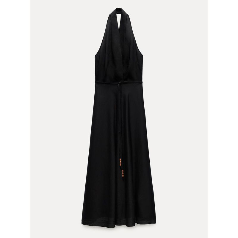 Za2024 Summer New Product Women's Clothes Sexy Open Back Hanging Collar Midi Skirt Dress Black Dress 4786011 800