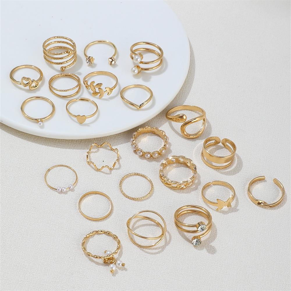 Alloy Multi Style Ring Set Heart Shape Love Chain Joint Ring 2024 Wave Joint Rings Set  Woman