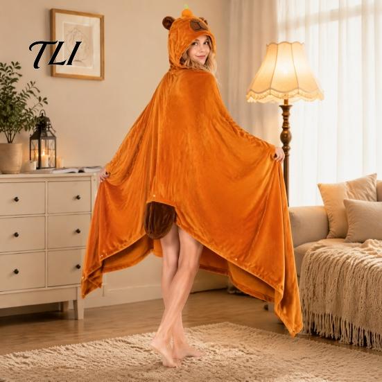 Damen Halloween Kostüm Tier Tragbare Decke Hoodie für Damen, Übergroßer Flanell Pullover Knopfleiste Decke, Cosplay Umhang Nachtwäsche Winter