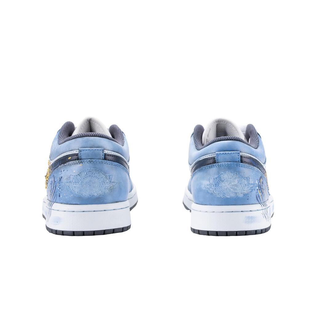 Jordan Air Jordan 1 Azure Luster Abrasion Resistant Vintage Basketball Shoes Unisex Blue Gold 553558-044(Team836-)