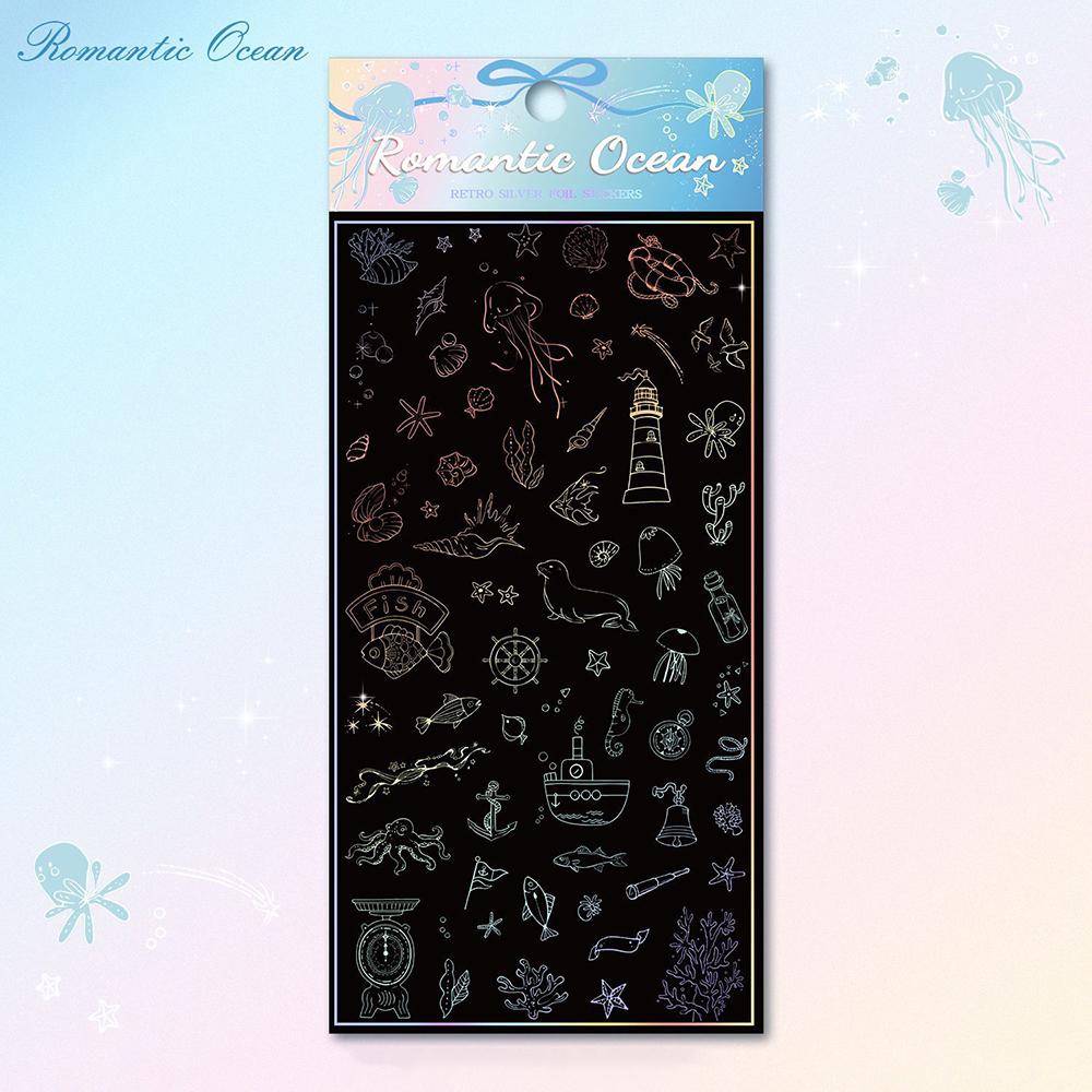 

Creative silver hot stamping colorful stickers, retro laser stickers, DIY account decoration materials butterfly flower stickers синий