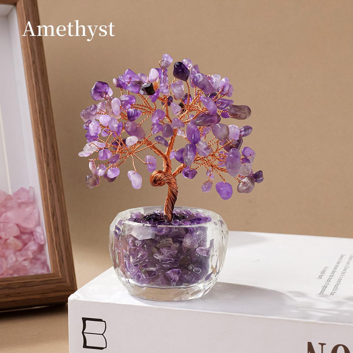 

1pc Natural Crystal Money Tree Ornament Feng Shui Wealth Tree with Gemstone Abundance Bowl for Home Office Decoration sculpture 1pc аметист