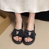 Slope Heel Slippers Summer New Round Head Open Toe Metal Buckle Butterfly Knot Waterproof Platform Non-slip Heel Shoes