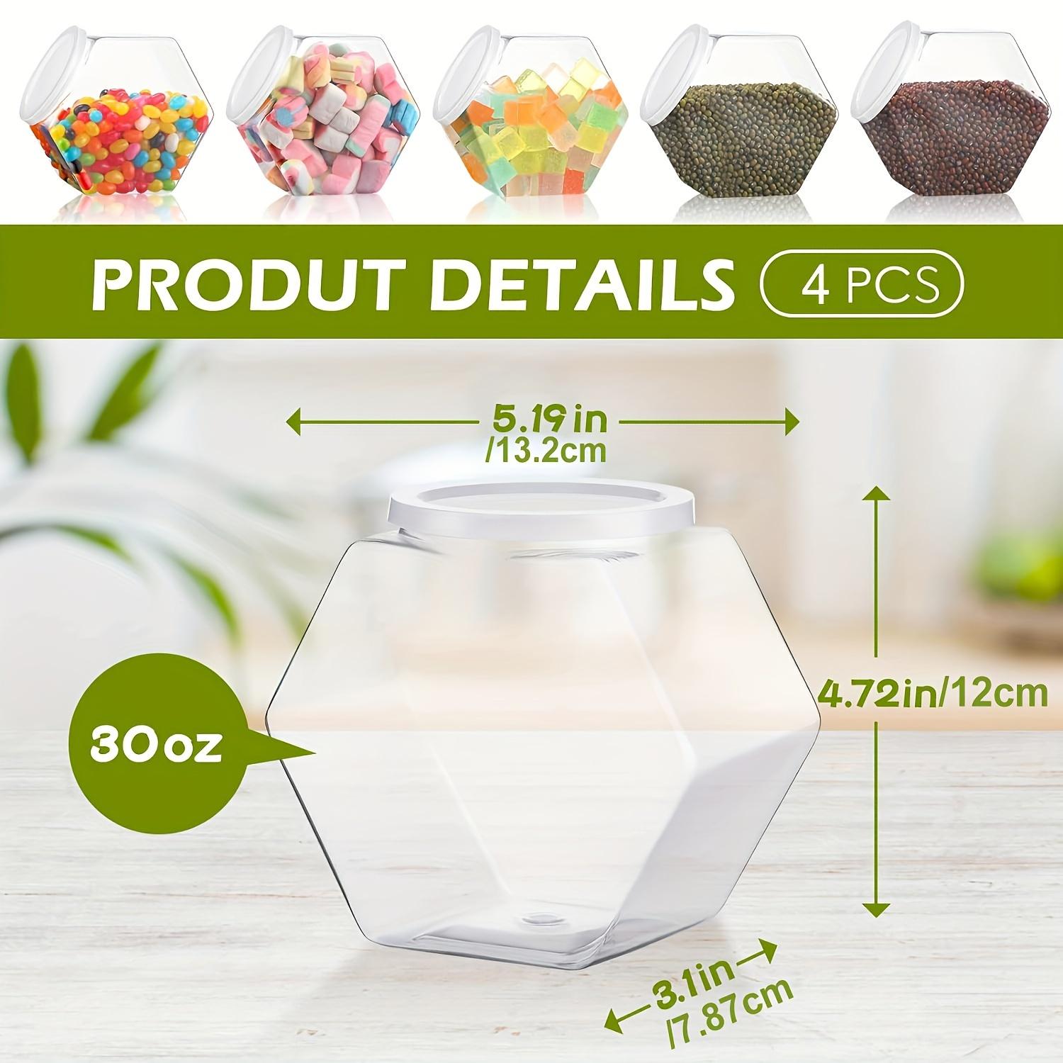

4pcs Hexagonal Plastic Candy Jar Clear Cookie Containers for Snacks Airtight Dry Goods Containers for Kitchen Pantry