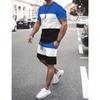 Men's 3D Color Block Print T Shirt Shorts Set Fashion Men Women T-shirts Two-Piece Outdoor Street Casual Sport Tracksuit