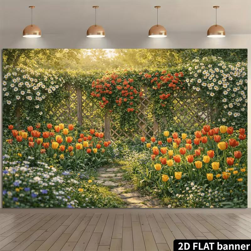 Colorful Flower Fence Background, Summer Garden Decor