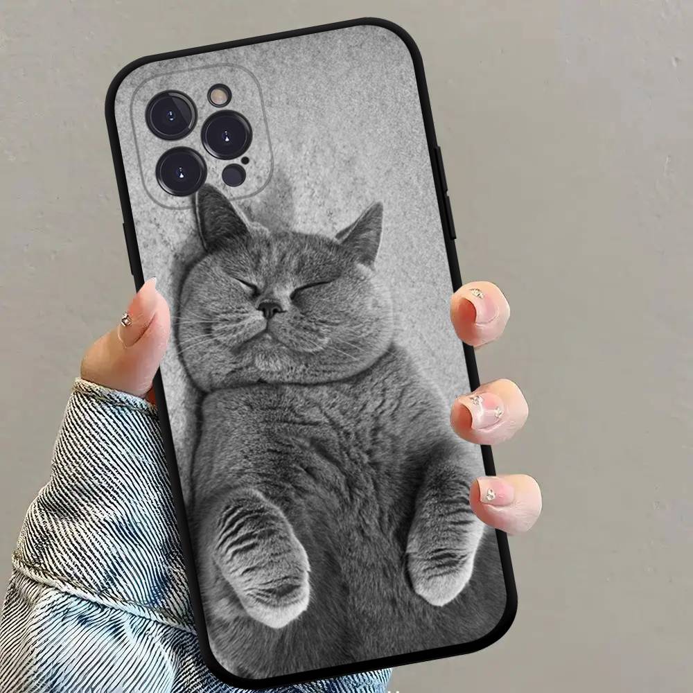 British shorthair cat Phone Case Black Soft Silicone TPU Phone Case For IPhone 11 12 13 14 15 16 17 Pro Plus Mini Max