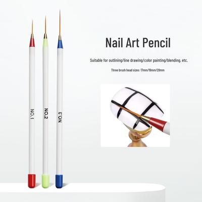 3-Piece Nail Art Pen Set: Wire-Pulling, Line-Drawing, Color-Painting Pens with Plastic Handles for Nail Art and Outlining.
