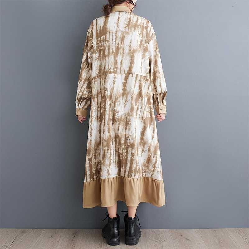 Women's Retro Literary Loose Slim Mid-Length Printed Dress Women