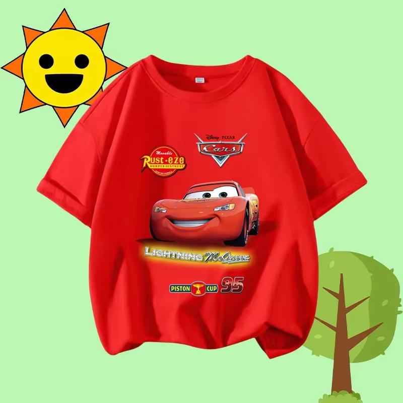 Cartoon Print Racing Car Adventure Childrens Crewneck ShortSleeved Boys Girls Casual Top Unisex and Women Summer TShirt