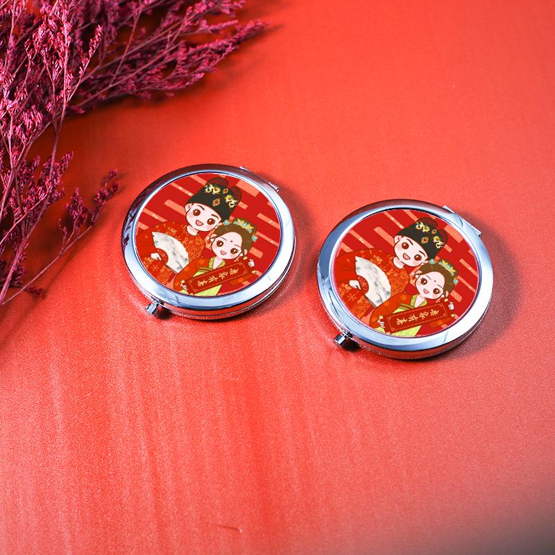 

Bride s Portable Double-Sided Mini Makeup Mirror - Small Round Wedding Accessory