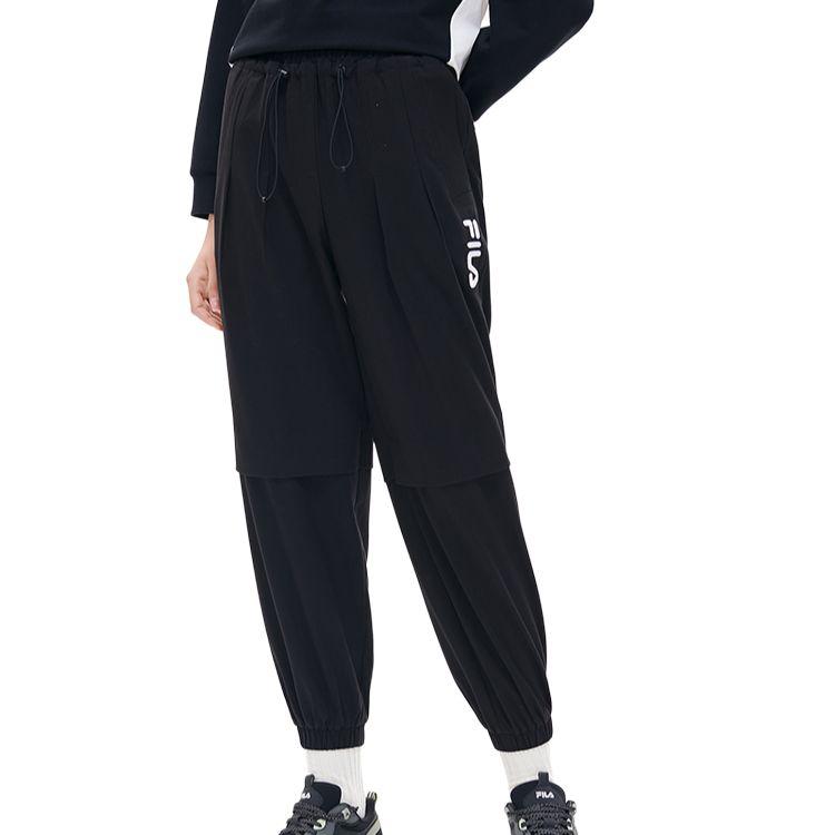 FILA Logo Embroidered Woven Tapered Sports Pants Women bottoms Black F11W219801F-BK