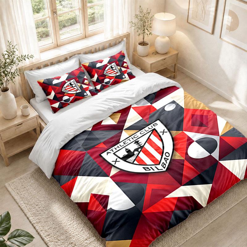 Bettwäsche-Set 1 Bettbezug 2 Kissenbezüge Athletic Bilbao Fußball-Print Schlafzimmer Heimdekoration